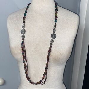 HANDMADE CHEROKEE NATION BEADED MUKTI STRING ASSORTED GEMSTONES W/SILVER CLASPS